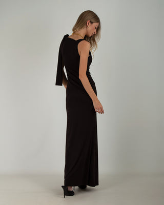 Abito Lungo Lycra Spallina Fiocco Black