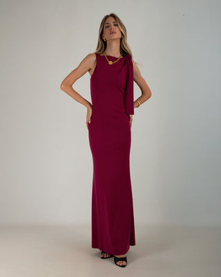 Abito Lungo Lycra Spallina Fiocco Wine Red