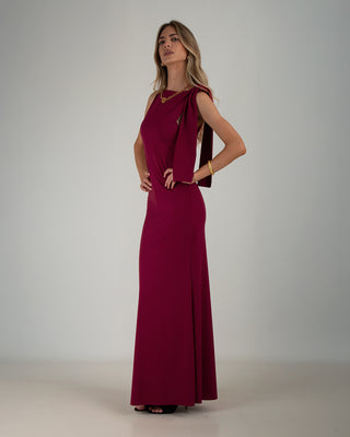 Abito Lungo Lycra Spallina Fiocco Wine Red