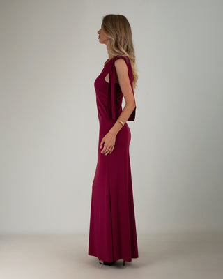 Abito Lungo Lycra Spallina Fiocco Wine Red