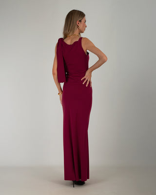 Abito Lungo Lycra Spallina Fiocco Wine Red