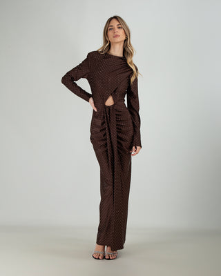 Abito Lungo Manica Lunga Strass Choco