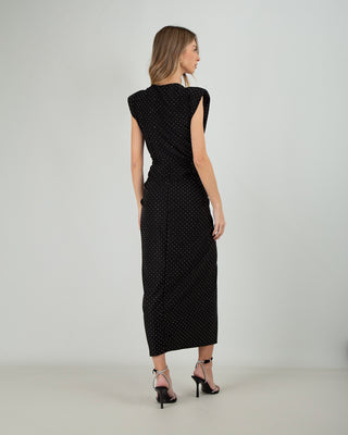 Abito Smanicato Nodo Strass Nero