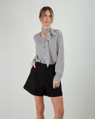 Camicia con Fiocco in Viscosa a Pois Neri