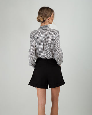 Camicia con Fiocco in Viscosa a Pois Neri