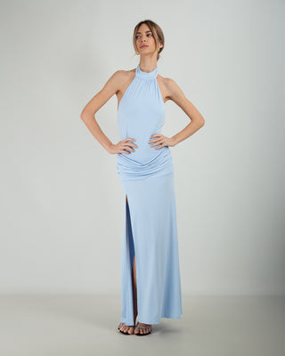 Abito Lungo Collo All'americana Azzurro