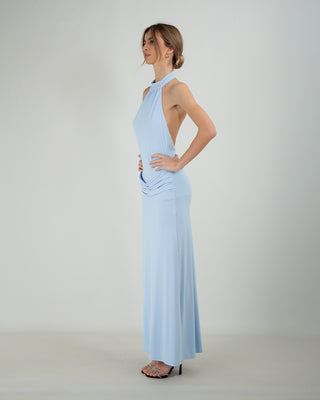 Abito Lungo Collo All'americana Azzurro