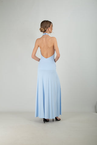 Abito Lungo Collo All'americana Azzurro