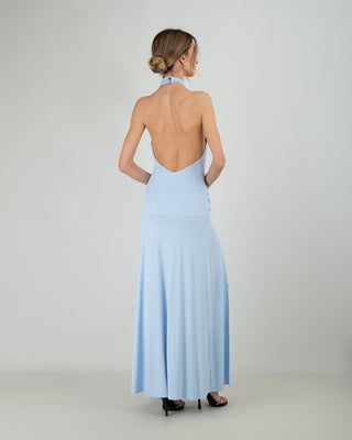 Abito Lungo Collo All'americana Azzurro