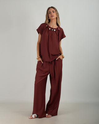 Pantalone Viscosa Palazzo Wine Red