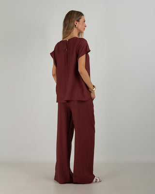 Pantalone Viscosa Palazzo Wine Red