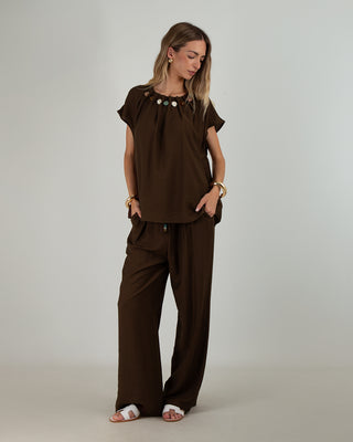 Pantalone Viscosa Palazzo Coffee