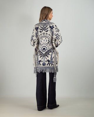 Cardigan Frange Palme Ivory Blu