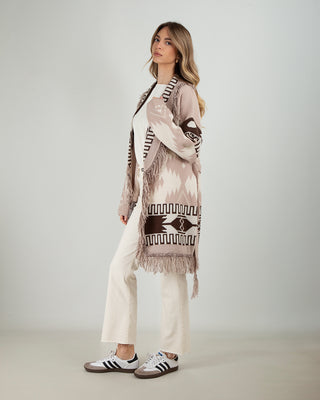 Cardigan Frange Geometrico Beige