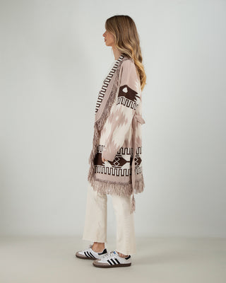 Cardigan Frange Geometrico Beige