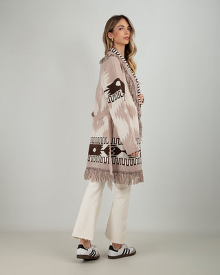 Cardigan Frange Geometrico Beige