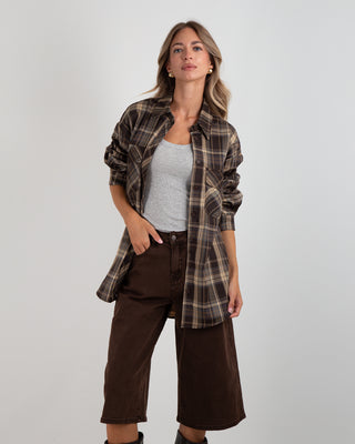 Camicia Over Quadri Tasche Grigio/Moro