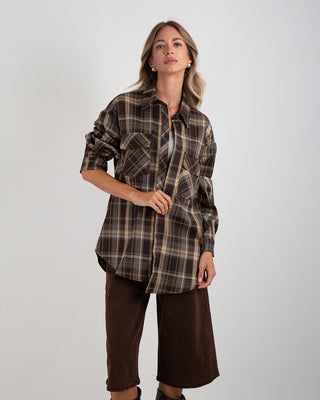 Camicia Over Quadri Tasche Grigio/Moro