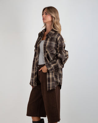 Camicia Over Quadri Tasche Grigio/Moro