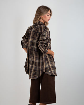 Camicia Over Quadri Tasche Grigio/Moro