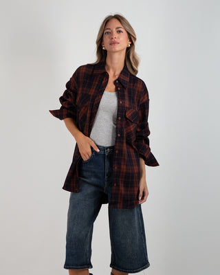 Camicia Over Quadri Tasche Blue/Brick