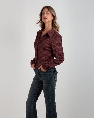 Camicia Sfiancata Quadri Burgundy