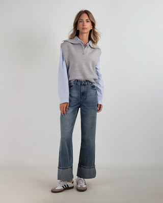 Jeans Palazzo Risvolto Denim Scuro