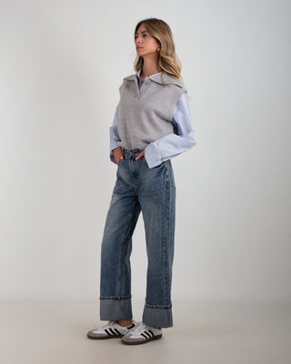 Jeans Palazzo Risvolto Denim Scuro