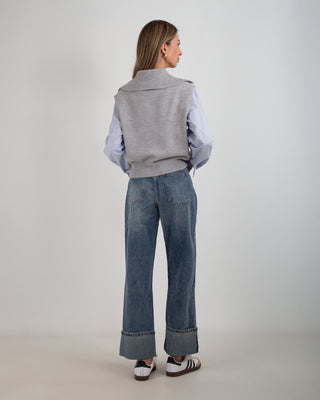 Jeans Palazzo Risvolto Denim Scuro