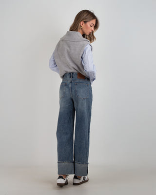 Jeans Palazzo Risvolto Denim Scuro
