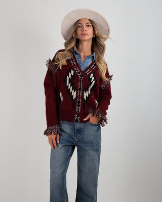 Cardigan Scollo V Peruviano Burgundy