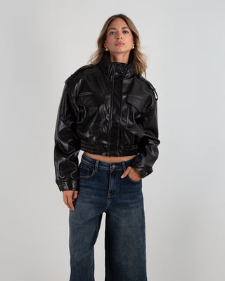 Bomber Corto Ecopelle Tasconi Black