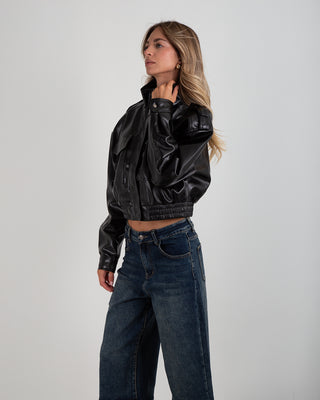 Bomber Corto Ecopelle Tasconi Black