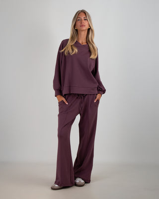 Tuta Scuba in Cotone con scollo a V Bordeaux