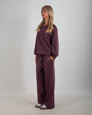 Tuta Scuba in Cotone con scollo a V Bordeaux