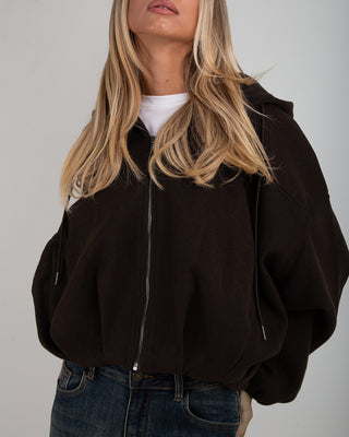 Bomber Cappuccio in Panno Brown