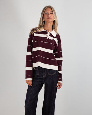 Polo Maglia Righe Bordeaux