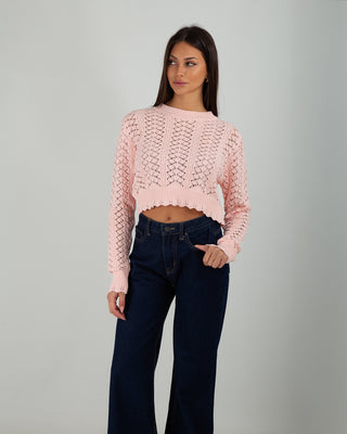 Maglioncino Crop Crochet Light Pink — Maglieria Anna Dani