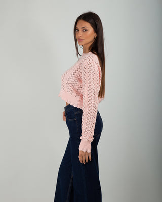 Maglioncino Crop Crochet Light Pink — Maglieria Anna Dani | foto 2