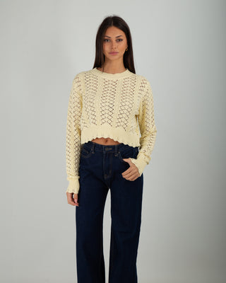 Maglioncino Crop Crochet Light Yellow — Maglieria Anna Dani