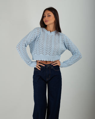 Maglioncino Crop Crochet Light Blue — Maglieria Anna Dani