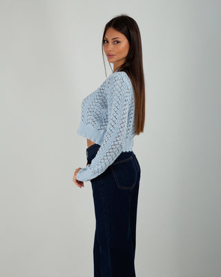 Maglioncino Crop Crochet Light Blue — Maglieria Anna Dani | foto 3