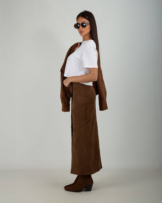 Gonna Bottone Scamosciata Brown