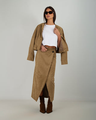 Gonna Bottone Scamosciata Camel