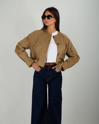 Bomber Bottoni Scamosciato Miele