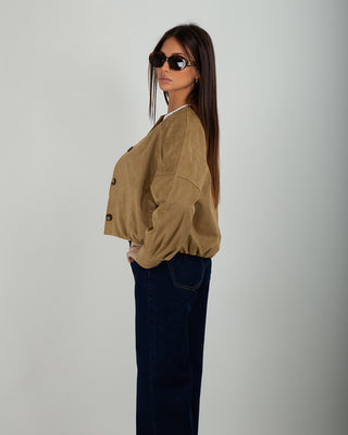 Bomber Bottoni Scamosciato Miele