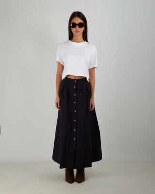 Gonna Bottoni Cotone Blue Navy — Gonne Anna Dani