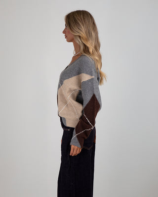 Maglione Scollo V Rombi Grey