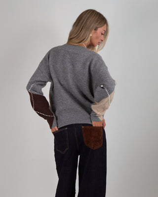 Maglione Scollo V Rombi Grey