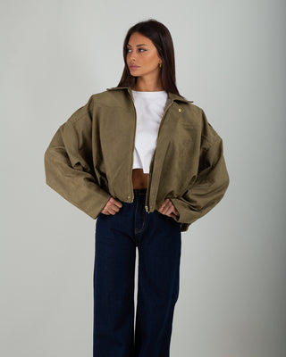 Bomber Scamosciato Over Khaki Green